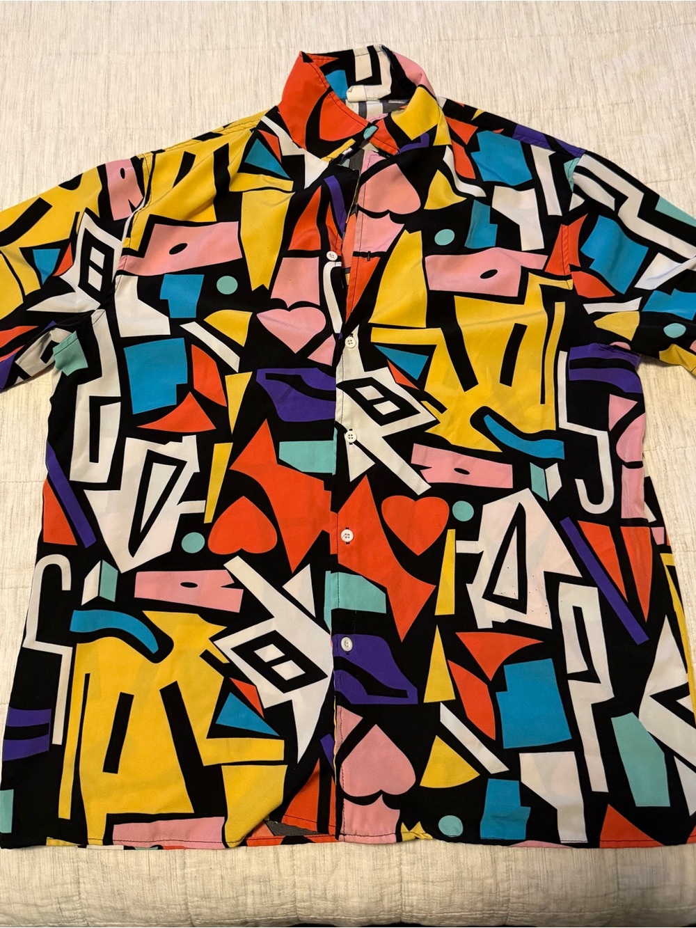 Abstract Multi-Color Short Sleeve Button-Up Shirt